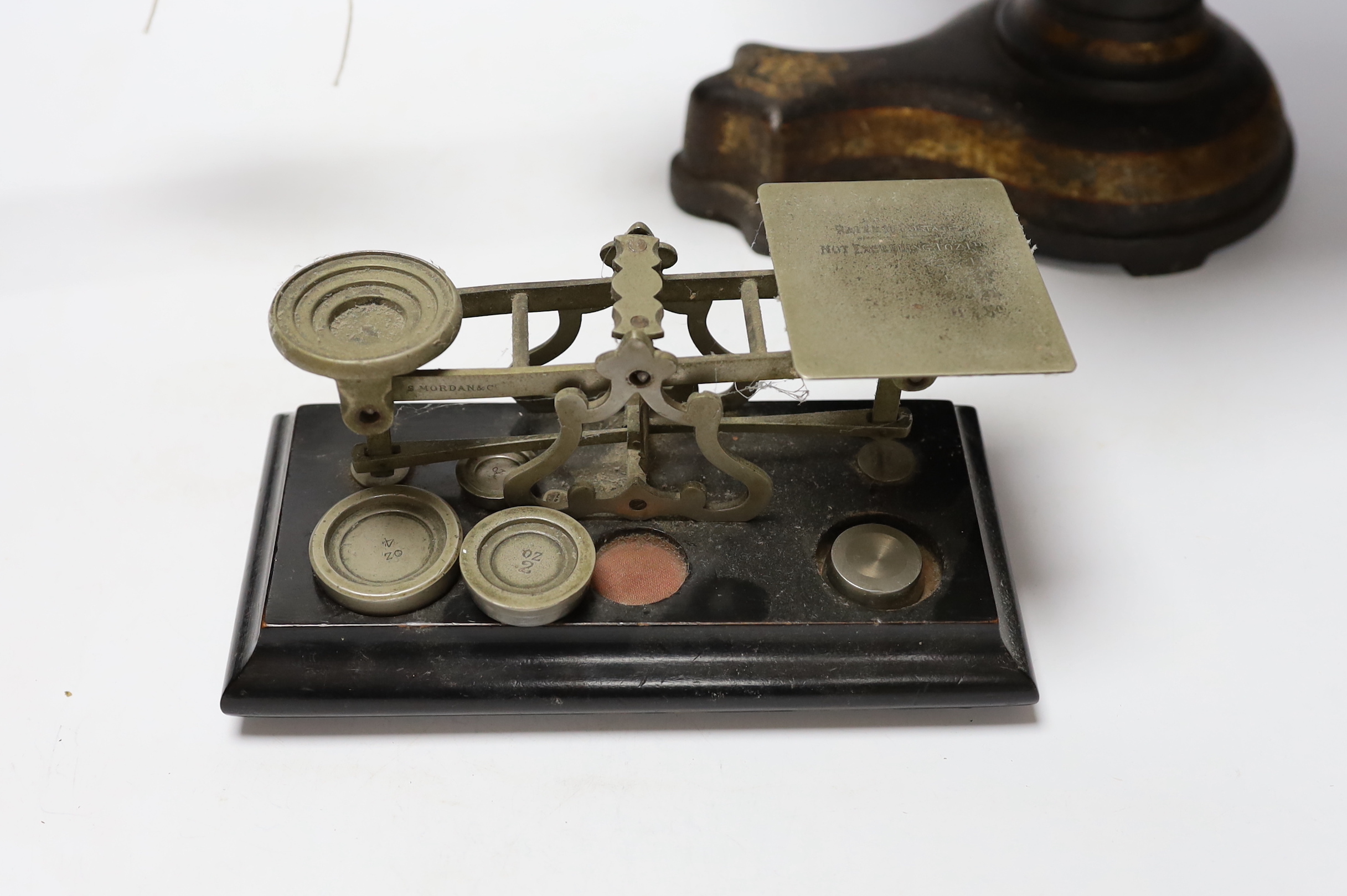 Five various postal scales, largest 55cm wide